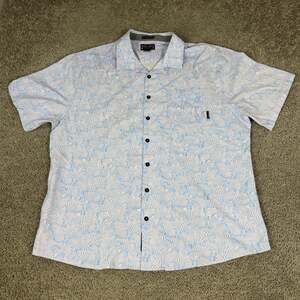 Baja Llama Shirt Mens 2XL Blue Zebra Animal Print Short Sleeve Button-Up
